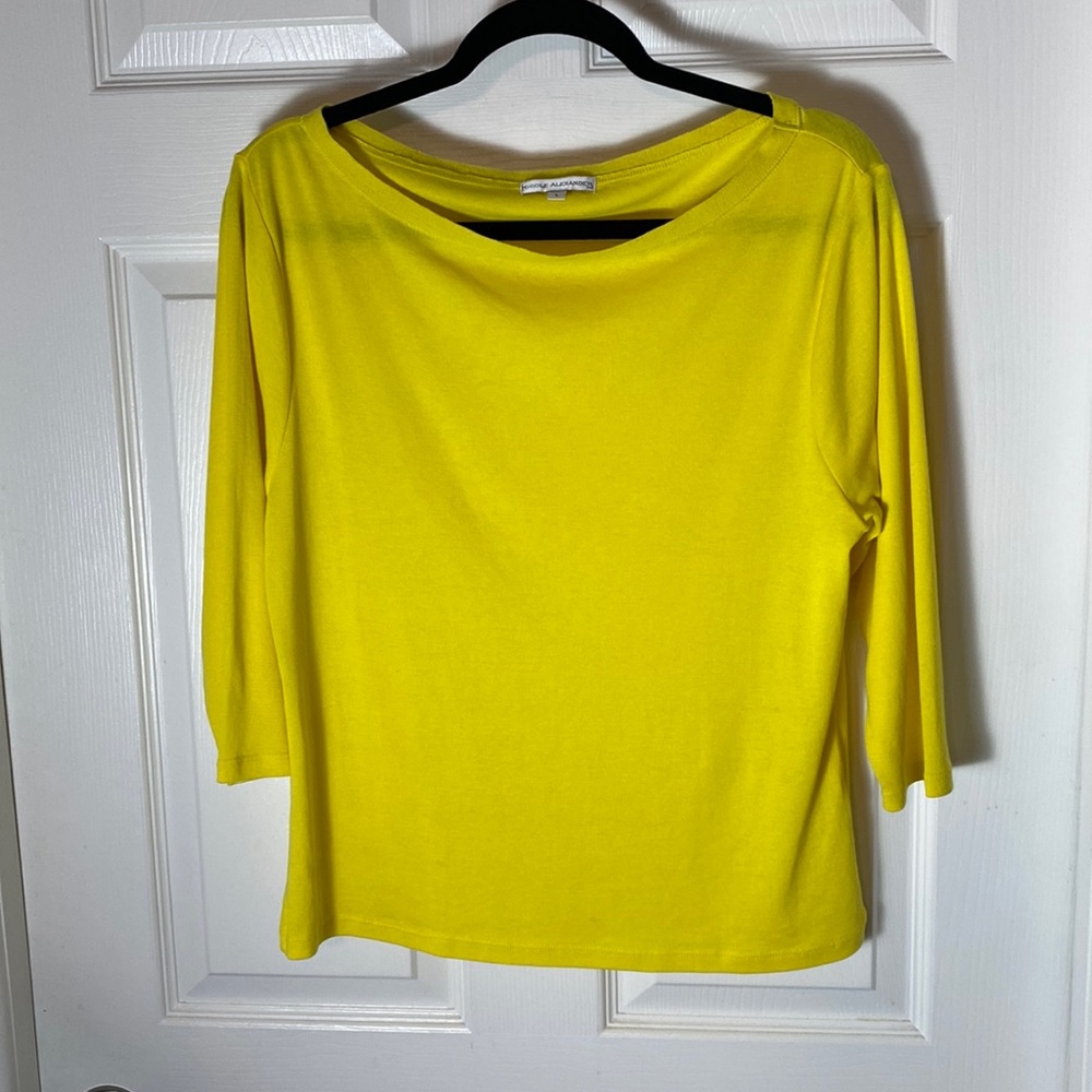 Nicole Alexander Top Yellow 3/4 Sleeve Boat Neck 100% Cotton Size Large